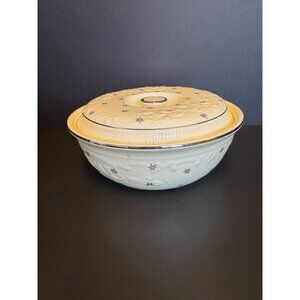 Vintage Homer Laughlin Oven Serve Casserole With Lid Platinum Stars Embossed Pat